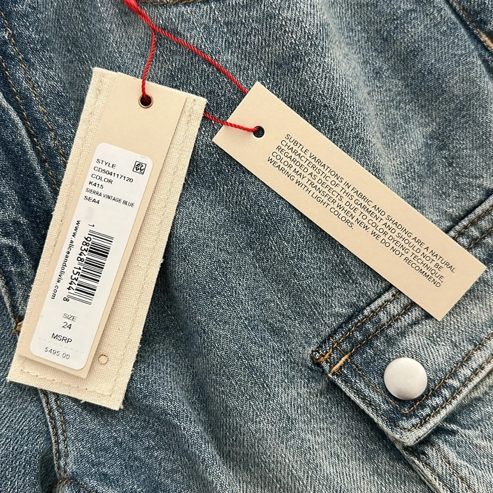 Alice + Olivia Light Blue Wide Leg Cargo Jeans sz 24 - Picture 10 of 12